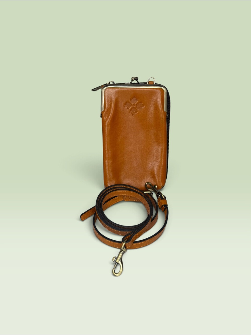 Patricia Nash Pertina Leather Frame Phone Crossbody Wallet Bag – Tan